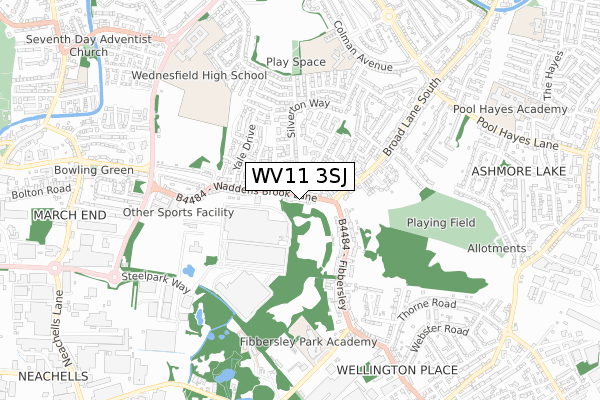 WV11 3SJ map - small scale - OS Open Zoomstack (Ordnance Survey)