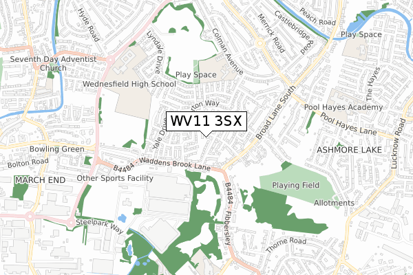 WV11 3SX map - small scale - OS Open Zoomstack (Ordnance Survey)