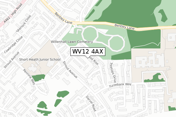 WV12 4AX map - large scale - OS Open Zoomstack (Ordnance Survey)