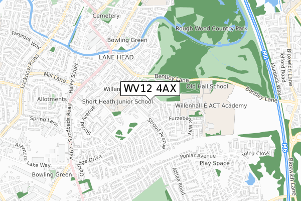 WV12 4AX map - small scale - OS Open Zoomstack (Ordnance Survey)