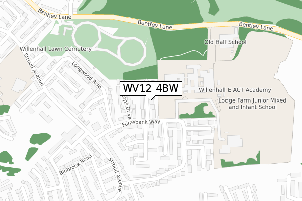 WV12 4BW map - large scale - OS Open Zoomstack (Ordnance Survey)