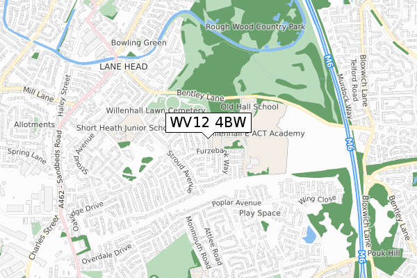 WV12 4BW map - small scale - OS Open Zoomstack (Ordnance Survey)