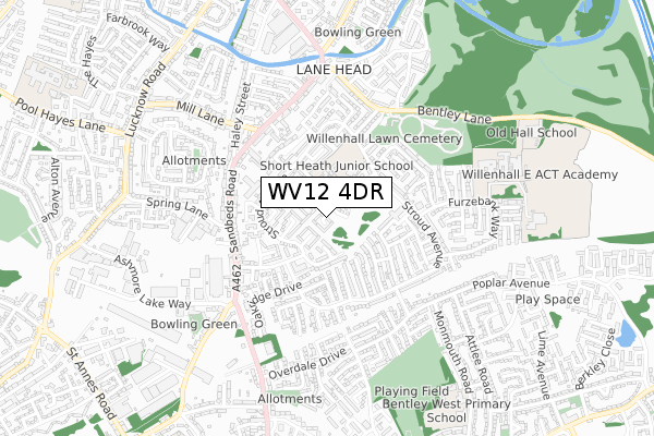 WV12 4DR map - small scale - OS Open Zoomstack (Ordnance Survey)