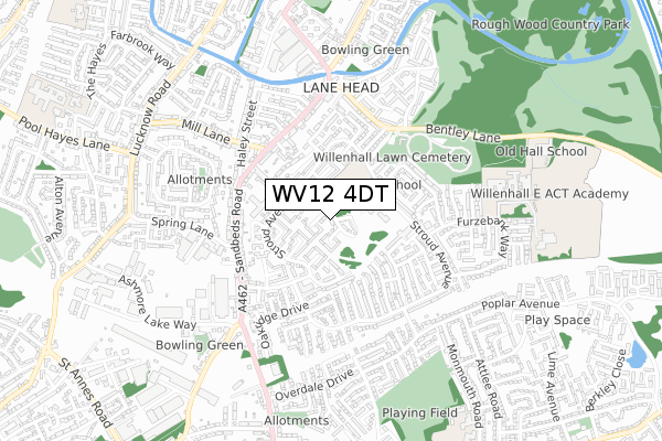 WV12 4DT map - small scale - OS Open Zoomstack (Ordnance Survey)