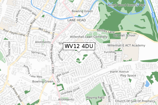 WV12 4DU map - small scale - OS Open Zoomstack (Ordnance Survey)