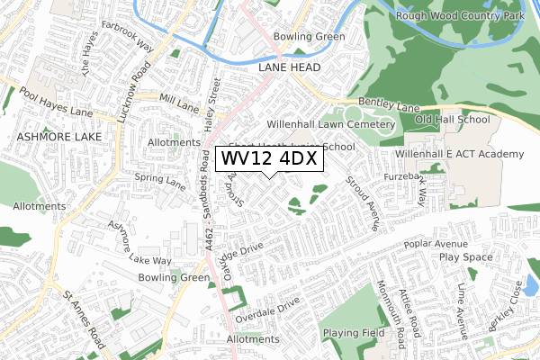 WV12 4DX map - small scale - OS Open Zoomstack (Ordnance Survey)