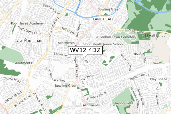 WV12 4DZ map - small scale - OS Open Zoomstack (Ordnance Survey)