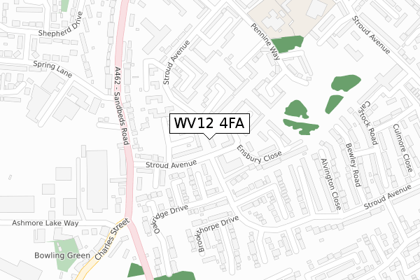 WV12 4FA map - large scale - OS Open Zoomstack (Ordnance Survey)