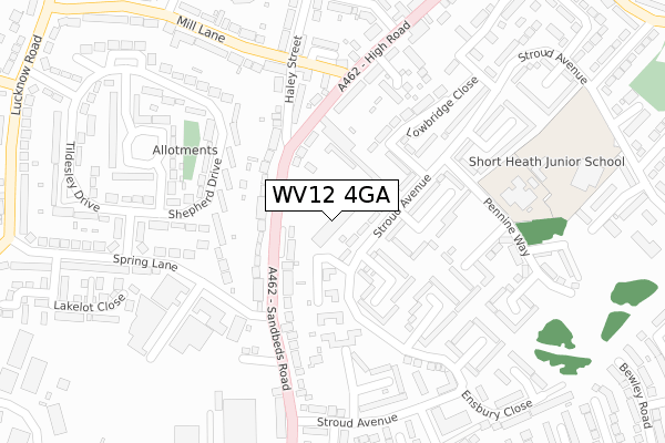 WV12 4GA map - large scale - OS Open Zoomstack (Ordnance Survey)