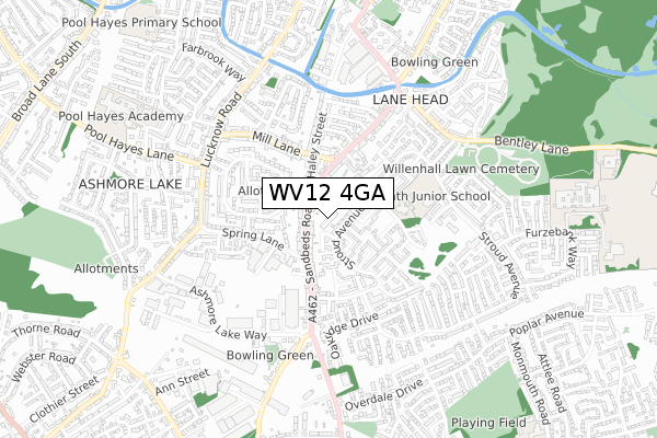 WV12 4GA map - small scale - OS Open Zoomstack (Ordnance Survey)