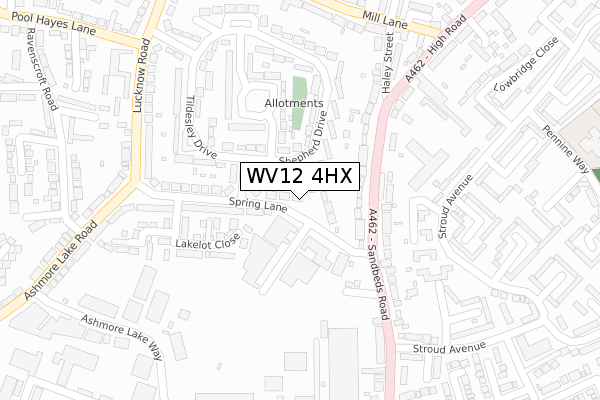 WV12 4HX map - large scale - OS Open Zoomstack (Ordnance Survey)