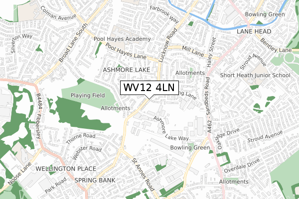 WV12 4LN map - small scale - OS Open Zoomstack (Ordnance Survey)