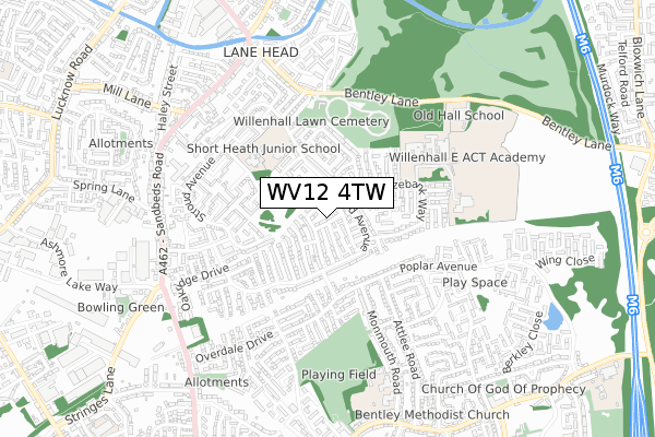 WV12 4TW map - small scale - OS Open Zoomstack (Ordnance Survey)