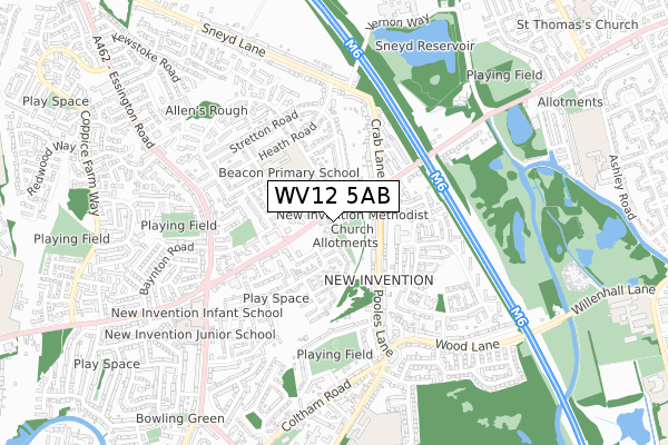 WV12 5AB map - small scale - OS Open Zoomstack (Ordnance Survey)