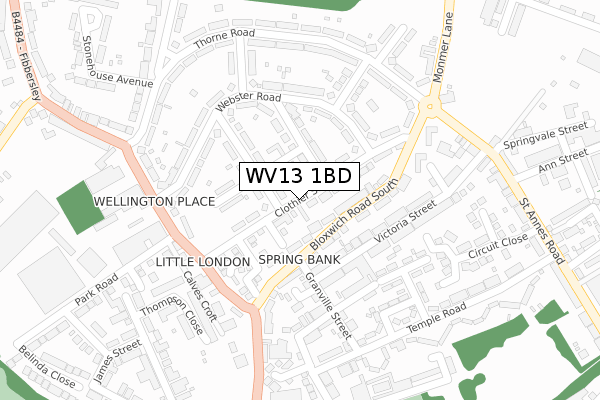 WV13 1BD map - large scale - OS Open Zoomstack (Ordnance Survey)