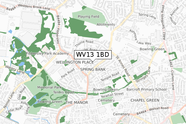 WV13 1BD map - small scale - OS Open Zoomstack (Ordnance Survey)