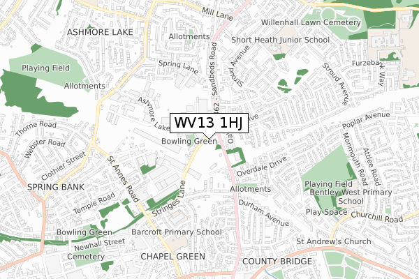 WV13 1HJ map - small scale - OS Open Zoomstack (Ordnance Survey)