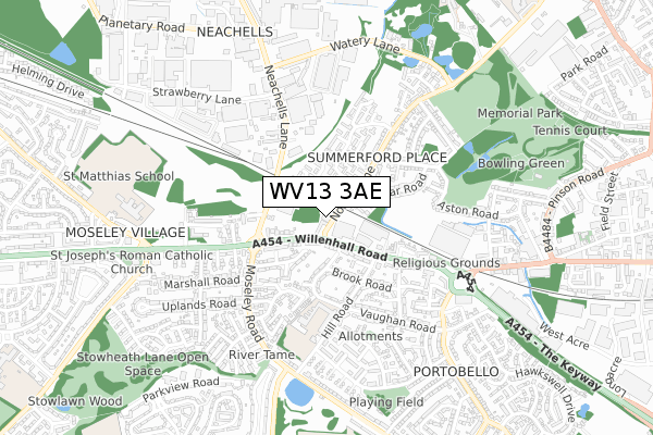 WV13 3AE map - small scale - OS Open Zoomstack (Ordnance Survey)