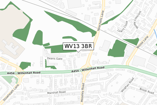 WV13 3BR map - large scale - OS Open Zoomstack (Ordnance Survey)