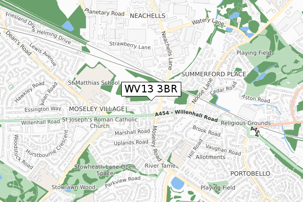 WV13 3BR map - small scale - OS Open Zoomstack (Ordnance Survey)