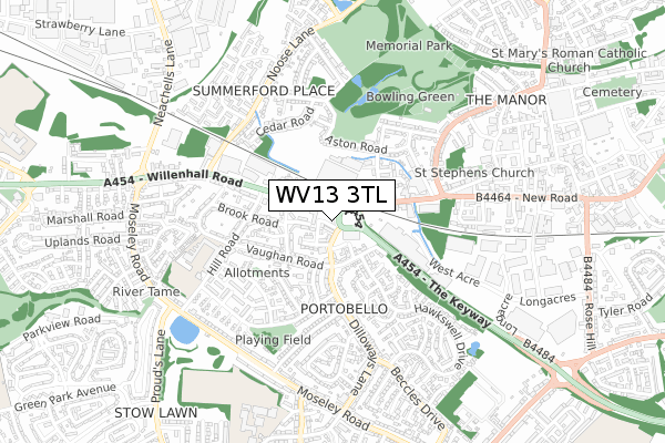 WV13 3TL map - small scale - OS Open Zoomstack (Ordnance Survey)