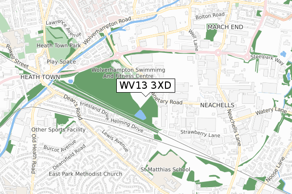 WV13 3XD map - small scale - OS Open Zoomstack (Ordnance Survey)