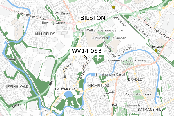 WV14 0SB map - small scale - OS Open Zoomstack (Ordnance Survey)