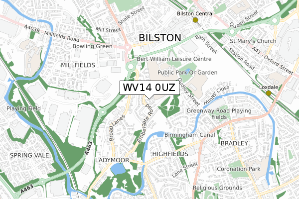 WV14 0UZ map - small scale - OS Open Zoomstack (Ordnance Survey)