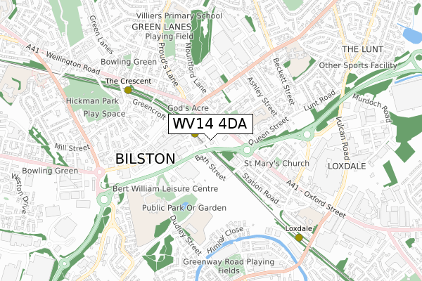 WV14 4DA map - small scale - OS Open Zoomstack (Ordnance Survey)