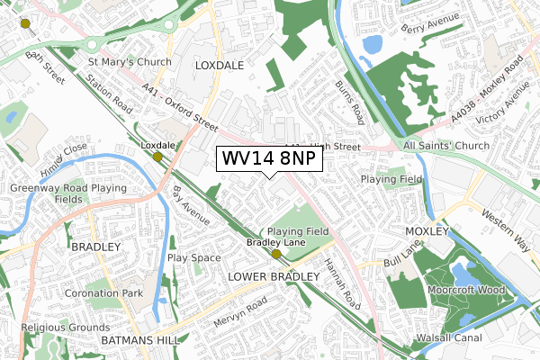 WV14 8NP map - small scale - OS Open Zoomstack (Ordnance Survey)