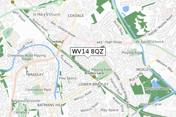 WV14 8QZ map - small scale - OS Open Zoomstack (Ordnance Survey)