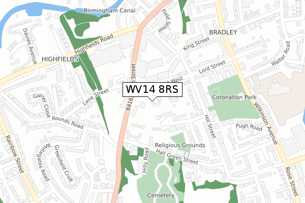 WV14 8RS map - large scale - OS Open Zoomstack (Ordnance Survey)