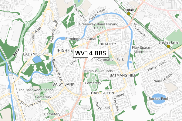 WV14 8RS map - small scale - OS Open Zoomstack (Ordnance Survey)