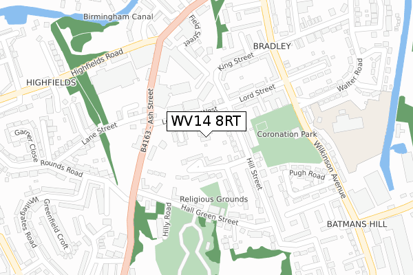 WV14 8RT map - large scale - OS Open Zoomstack (Ordnance Survey)