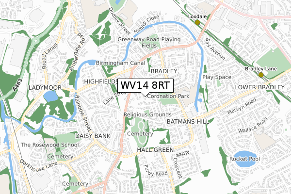 WV14 8RT map - small scale - OS Open Zoomstack (Ordnance Survey)