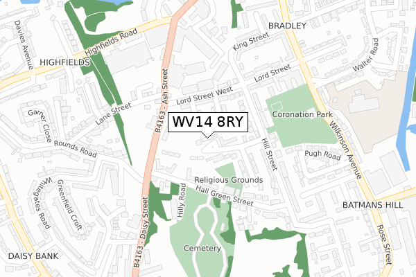 WV14 8RY map - large scale - OS Open Zoomstack (Ordnance Survey)