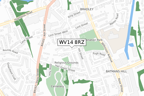 WV14 8RZ map - large scale - OS Open Zoomstack (Ordnance Survey)