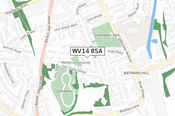 WV14 8SA map - large scale - OS Open Zoomstack (Ordnance Survey)