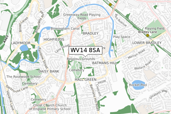 WV14 8SA map - small scale - OS Open Zoomstack (Ordnance Survey)