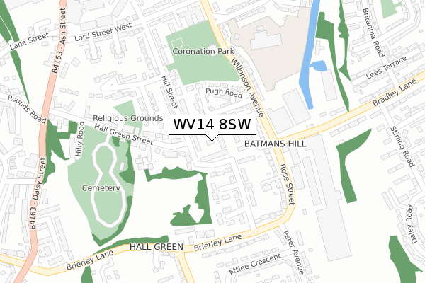 WV14 8SW map - large scale - OS Open Zoomstack (Ordnance Survey)