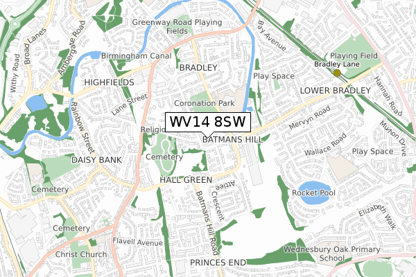 WV14 8SW map - small scale - OS Open Zoomstack (Ordnance Survey)