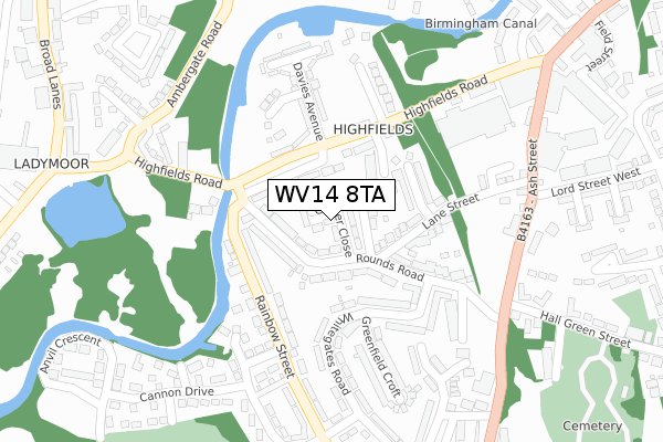 WV14 8TA map - large scale - OS Open Zoomstack (Ordnance Survey)