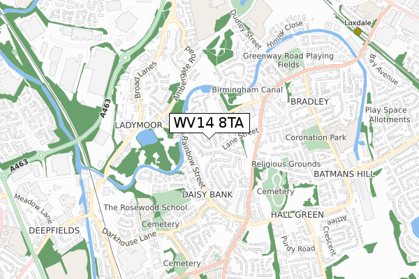 WV14 8TA map - small scale - OS Open Zoomstack (Ordnance Survey)