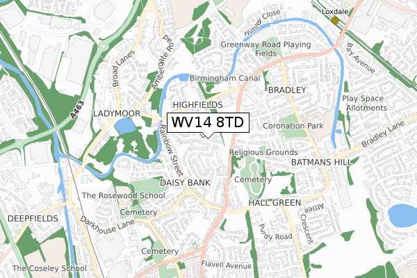 WV14 8TD map - small scale - OS Open Zoomstack (Ordnance Survey)