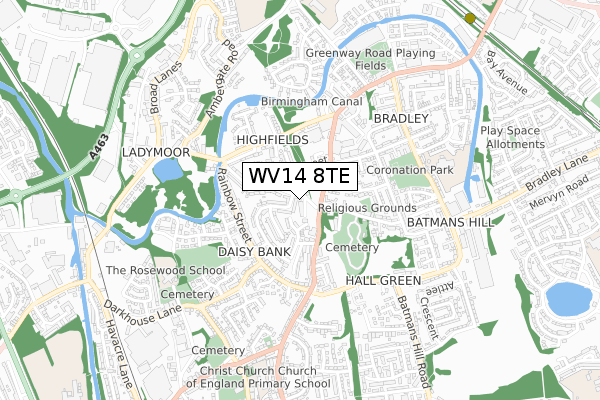 WV14 8TE map - small scale - OS Open Zoomstack (Ordnance Survey)