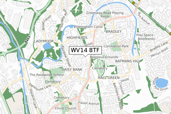 WV14 8TF map - small scale - OS Open Zoomstack (Ordnance Survey)