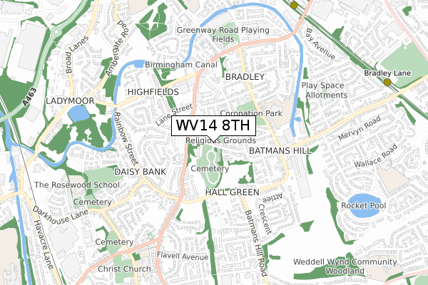 WV14 8TH map - small scale - OS Open Zoomstack (Ordnance Survey)