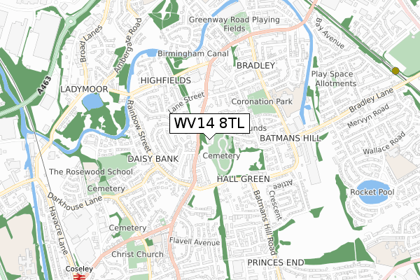 WV14 8TL map - small scale - OS Open Zoomstack (Ordnance Survey)