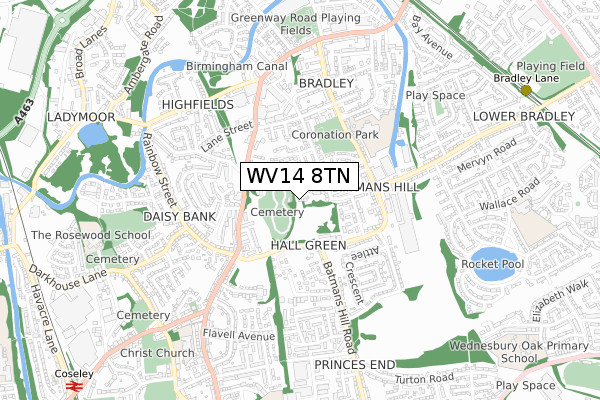 WV14 8TN map - small scale - OS Open Zoomstack (Ordnance Survey)