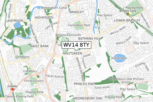 WV14 8TY map - small scale - OS Open Zoomstack (Ordnance Survey)